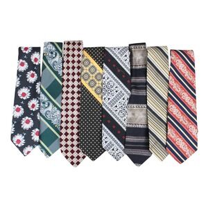 Vintage Mens Tie Lot of 8 Wide 70s Neckties Bold Prints Retro Disco Style